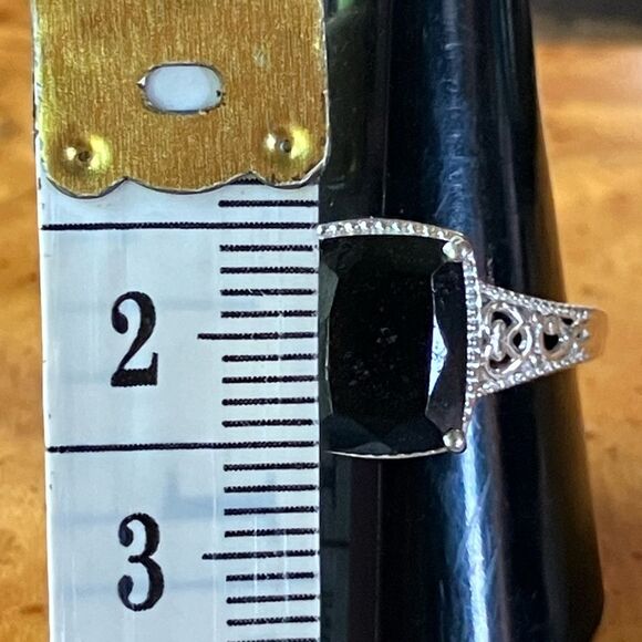 Natural Black Tourmaline Sterling Silver Heart Ring Size 11 - Picture 7 of 9